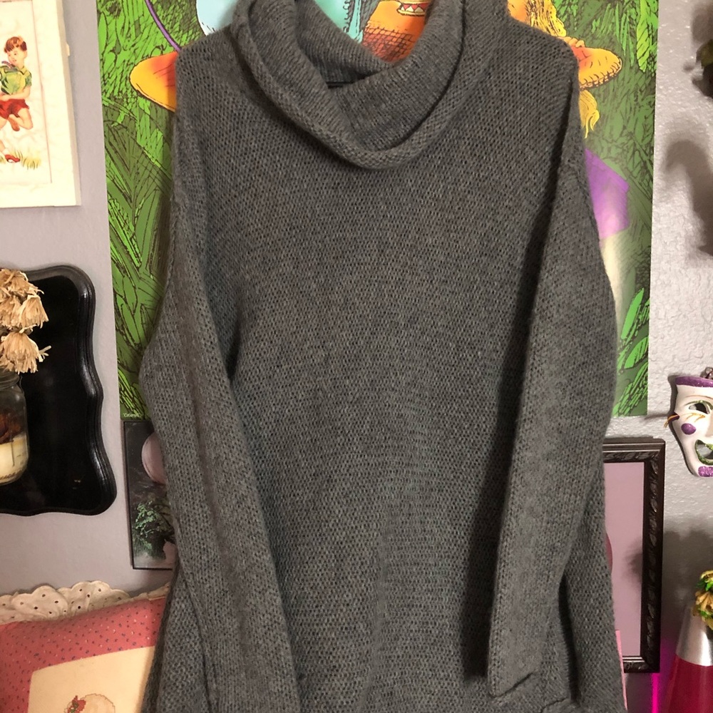 Caslon Side Slit Cowl Neck Dark Grey Sweater